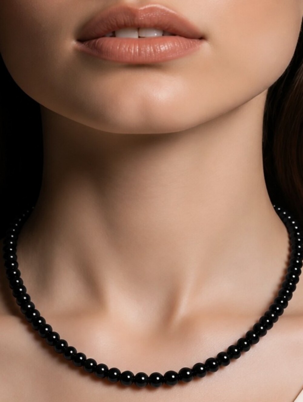 Mayamar Genuine Black Agate Beaded Necklace & Gift Bag